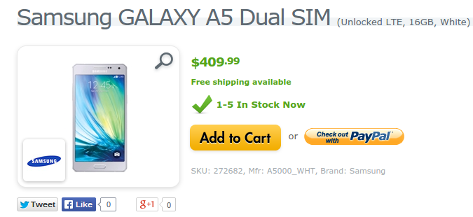 The Samsung Galaxy A5 can now be purchased online