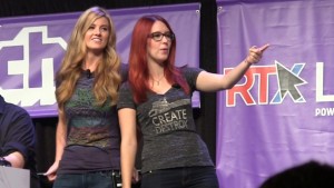 Ashley Jenkins and Meg Turney of Rooster Teeth, fairly average, most likely have never plundered a cave or fought off wolves