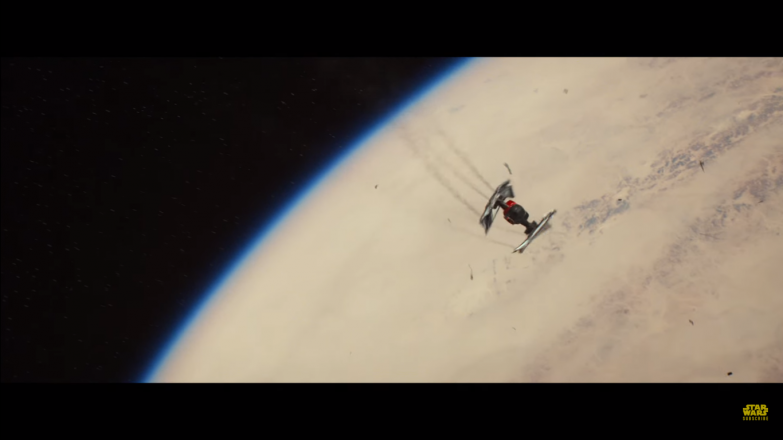 There's Jakku, and what can only be assumed to be Finn's TIE Fighter plummeting towards it
