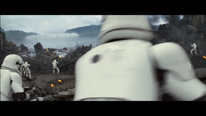 Stormtroopers taking up defensive positions. The wave in the top left is likely from a group of Resistance X-Wings