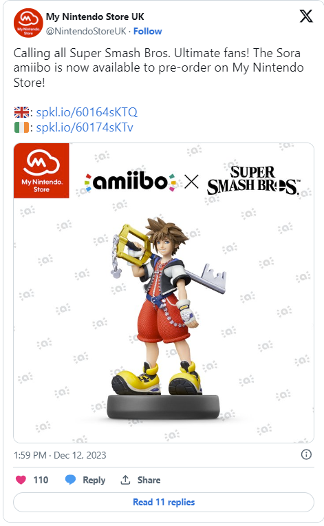 Sora from Kingdom Hearts will get an Amiibo! What a wonderful surprise for  many of us! This Amiibo will be available 2024. ❓ Will you buy…
